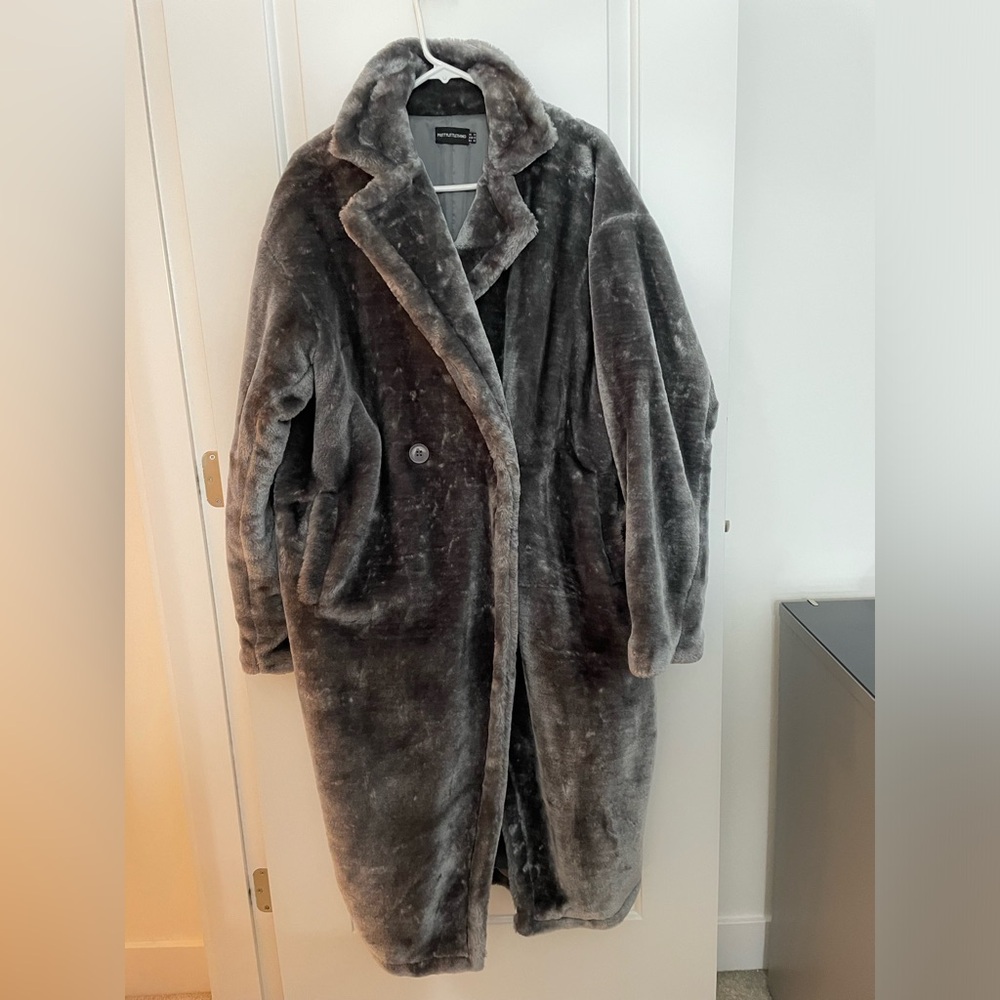 Size 10 Pretty Little Thing oversized faux fur maxi coat